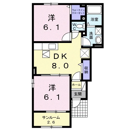 エスポワールⅠ(2DK/1階)の間取り写真