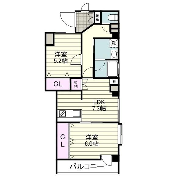 九州新幹線 鹿児島中央駅 徒歩7分 6階建 築22年(2DK/4階)の間取り写真