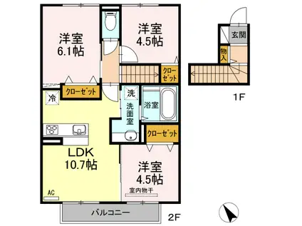 リバーヴュー伊集院(3LDK/2階)の間取り写真