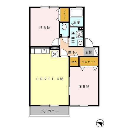 セジュール錦原(2LDK/2階)の間取り写真