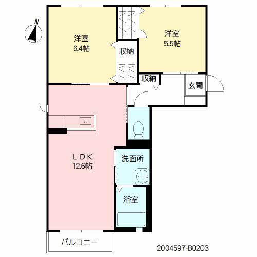 プリンス Ⅱ棟(2LDK/2階)の間取り写真