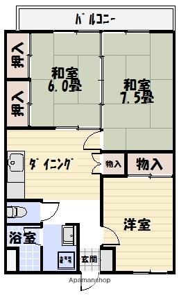 第2島之森ハイツ(3DK/3階)の間取り写真