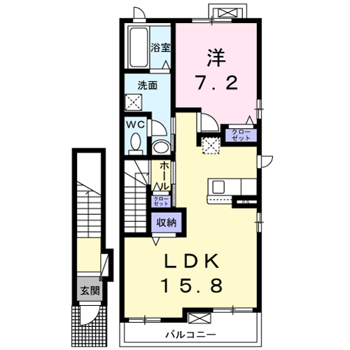 ララ・フィオーレ Ⅰ(1LDK/2階)の間取り写真