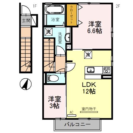 コスモ6(2LDK/2階)の間取り写真