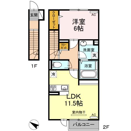 シェノア宮内(1LDK/2階)の間取り写真