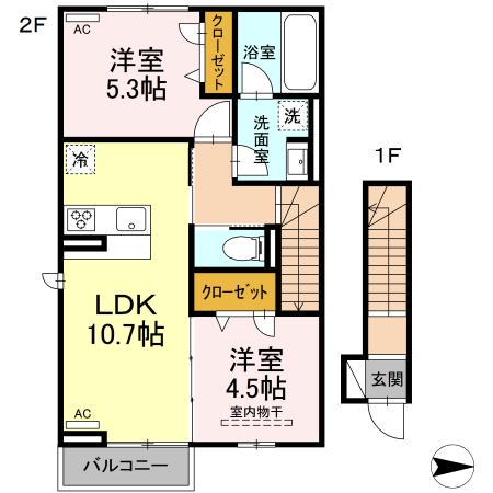 クレスト黄金町(2LDK/2階)の間取り写真