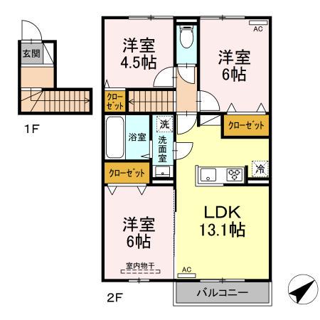 YUMERUⅢ(3LDK/2階)の間取り写真