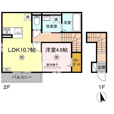 セントラル姶良(1LDK/2階)の間取り写真