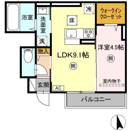 セントラル姶良(1LDK/1階)の間取り写真
