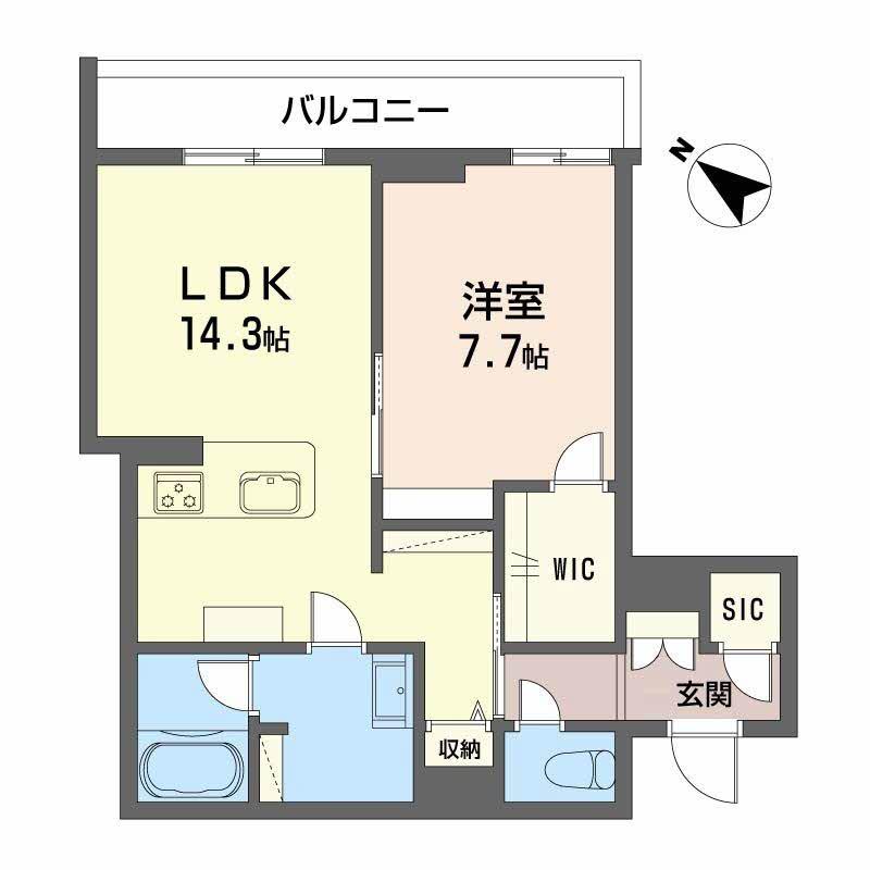 シャーメゾンプレミア鹿児島駅前(1LDK/2階)の間取り写真