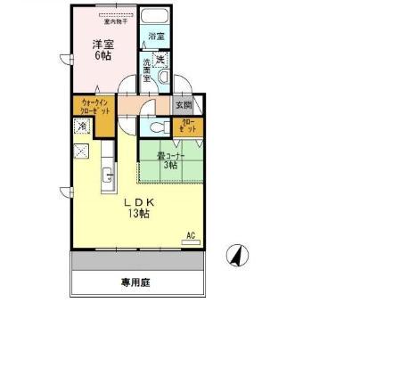 グラシュー(1LDK/1階)の間取り写真