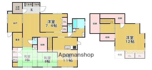 鹿児島県鹿児島市 2階建 築29年(4SLDK)の間取り写真