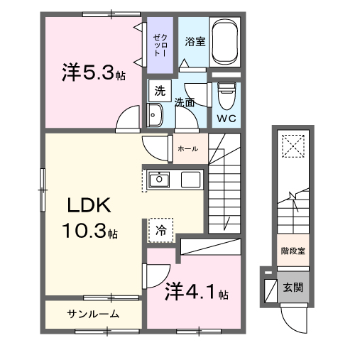 かのやⅢ(2LDK/2階)の間取り写真