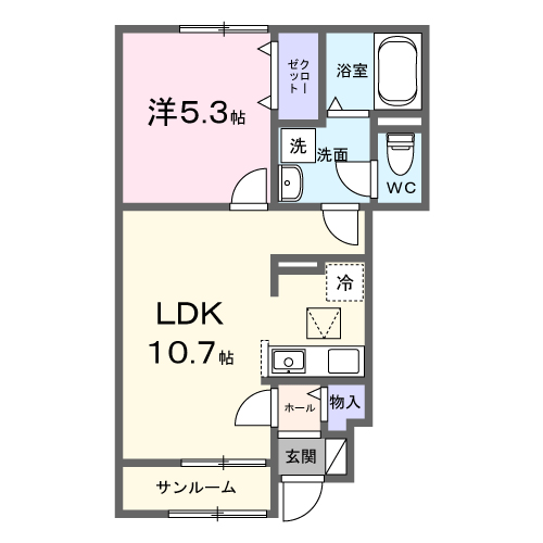 かのやⅢ(1LDK/1階)の間取り写真