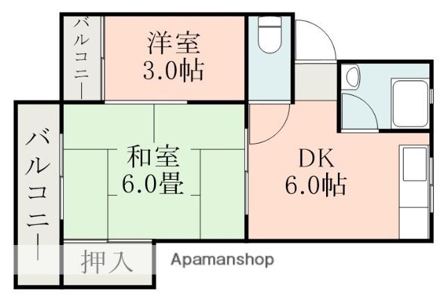 荒木ハイツ(2DK/2階)の間取り写真