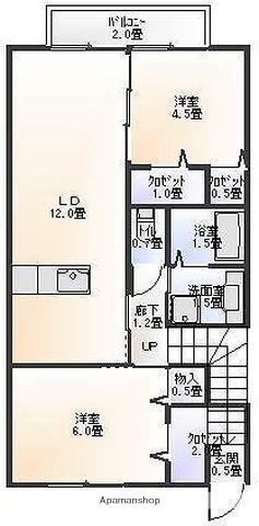 カンパーニュJUN(2LDK/2階)の間取り写真