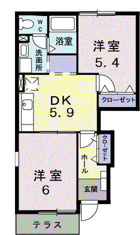 アドバンス銀河の森Ⅰ(2DK/1階)の間取り写真
