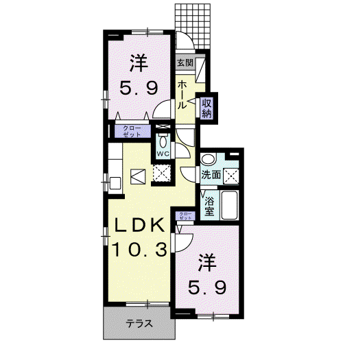 メゾンド・鄕橋Ⅱ(2LDK/1階)の間取り写真