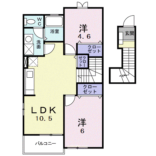 LUCKY・TENⅠ(2LDK/2階)の間取り写真