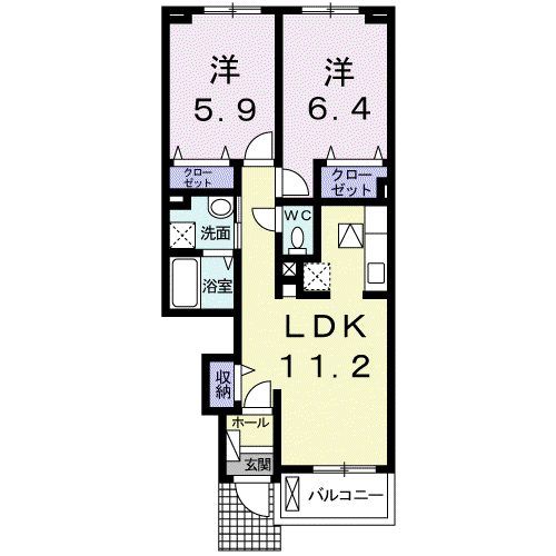 ラ・ルーチェⅡ(2LDK/1階)の間取り写真
