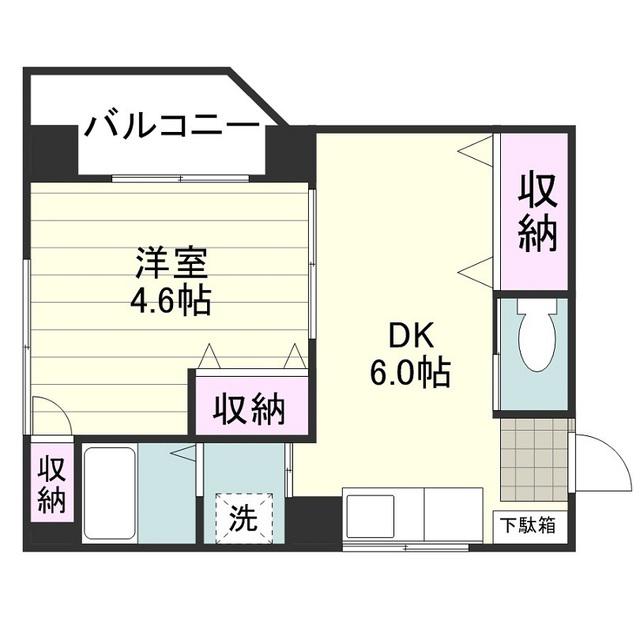 ソレイユ若葉(1DK/3階)の間取り写真