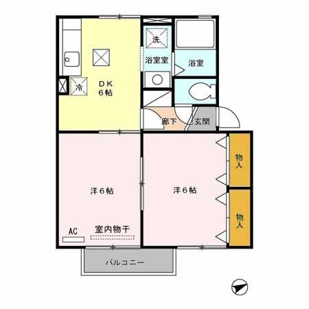 セジュールエクセラ(2DK/1階)の間取り写真