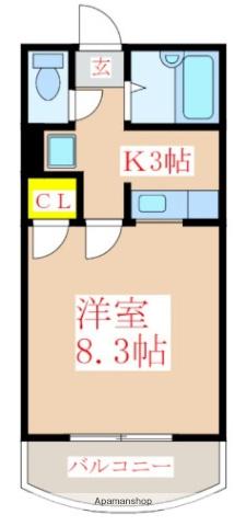 ボヌール武(1K/1階)の間取り写真