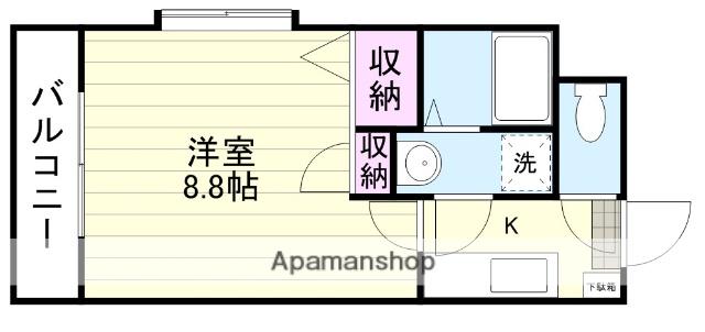 鹿児島市唐湊線 高見橋駅 徒歩9分 5階建 築19年(1K/3階)の間取り写真