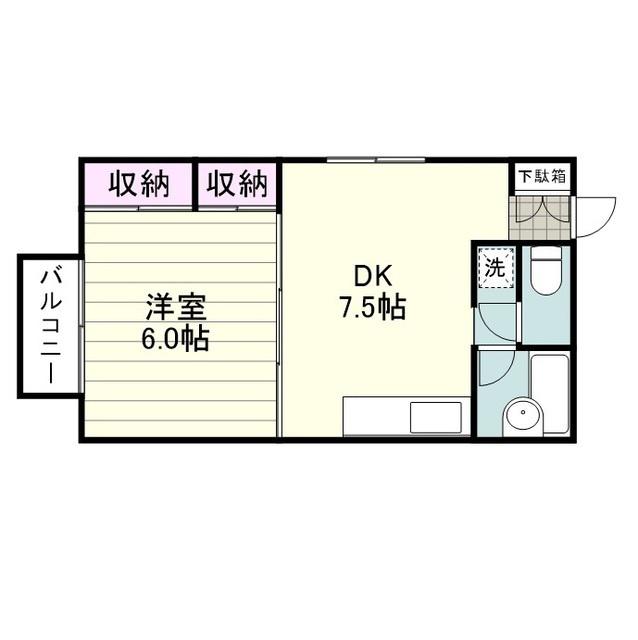 ベルエポック向陽台(1DK/2階)の間取り写真