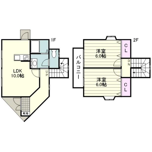 鹿児島県鹿児島市 2階建 築28年(2LDK)の間取り写真
