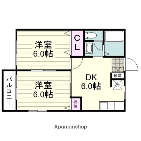 エスティアム城山(2DK/2階)の間取り写真