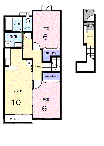 フレスクーラⅠ(2LDK/2階)の間取り写真