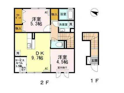 シャイン R(2DK/2階)の間取り写真