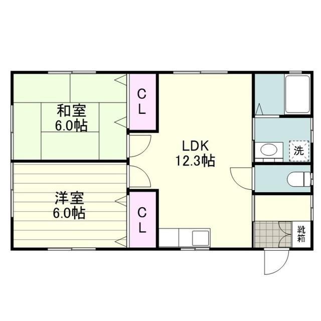 鹿児島県鹿児島市 1階建 築19年(2LDK)の間取り写真