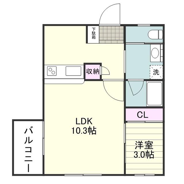 フェリジータ下荒田(1LDK/2階)の間取り写真