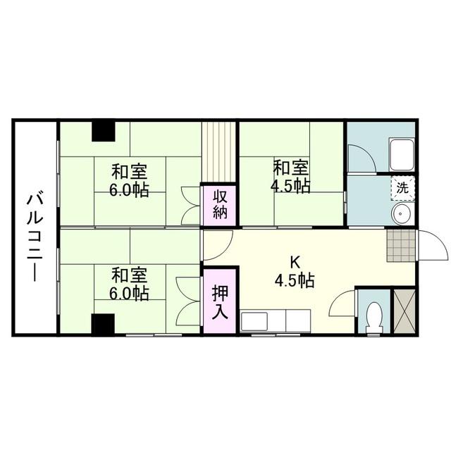 カーム鴨池(3K/2階)の間取り写真