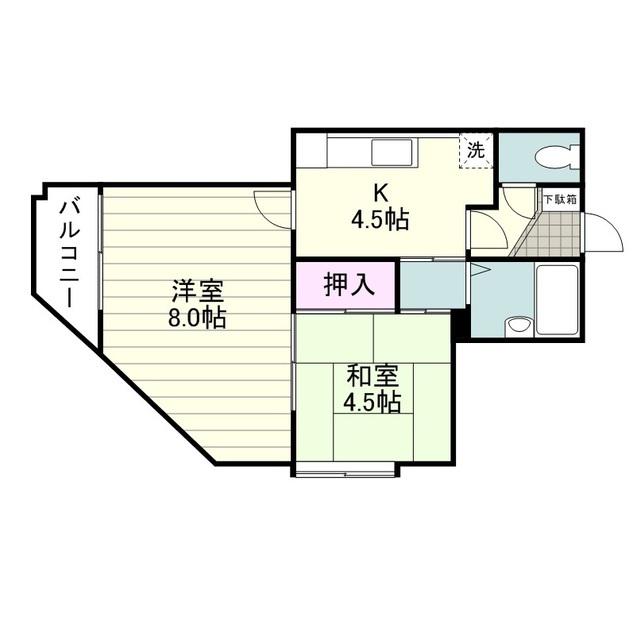 ヒルサイドハイツC棟(2K/4階)の間取り写真