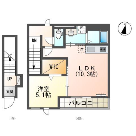 オレンジクレスト Ⅱ(1LDK/2階)の間取り写真