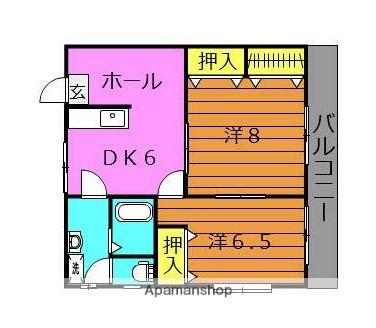 福永ビル5階建て(2DK/5階)の間取り写真