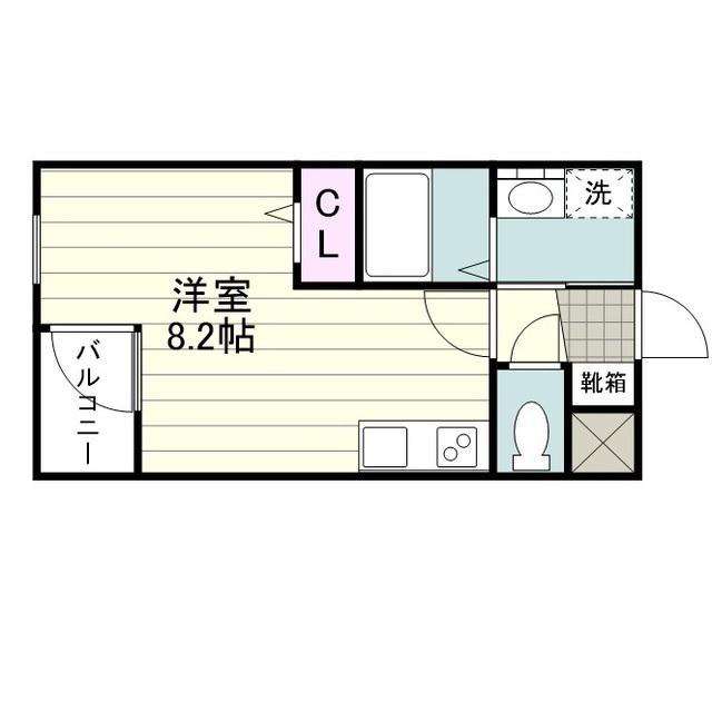 アンバーKAKUIDA(ワンルーム/2階)の間取り写真