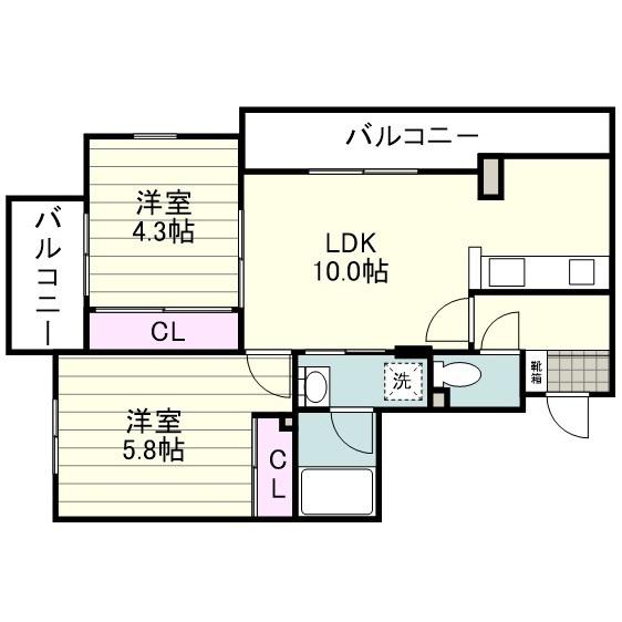 D DESIGN郡元(2LDK/4階)の間取り写真