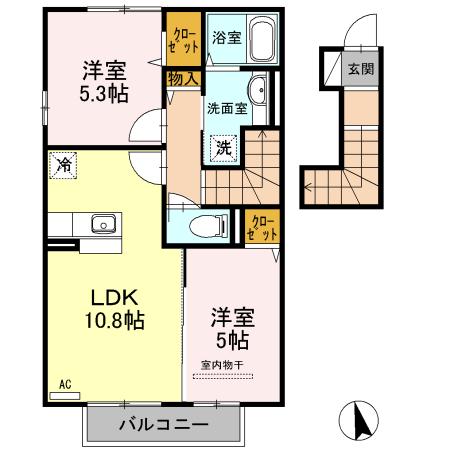 サニーハイツ花棚B棟(2LDK/2階)の間取り写真