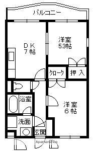 鹿児島県鹿児島市 3階建 築27年(2DK/1階)の間取り写真
