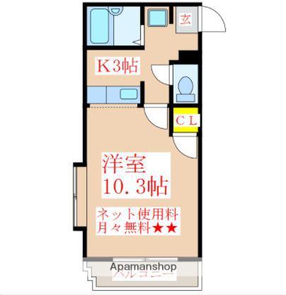 ボヌール武(1K/2階)の間取り写真