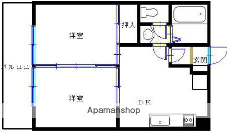 エクステンド上竜尾(2DK/2階)の間取り写真