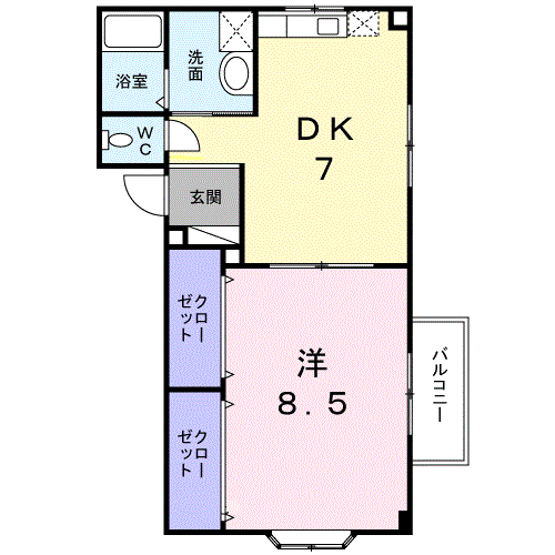 クローバーズヒル田上台(1DK/1階)の間取り写真
