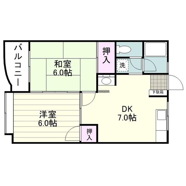 ヴィオレッテハイム(2DK/1階)の間取り写真