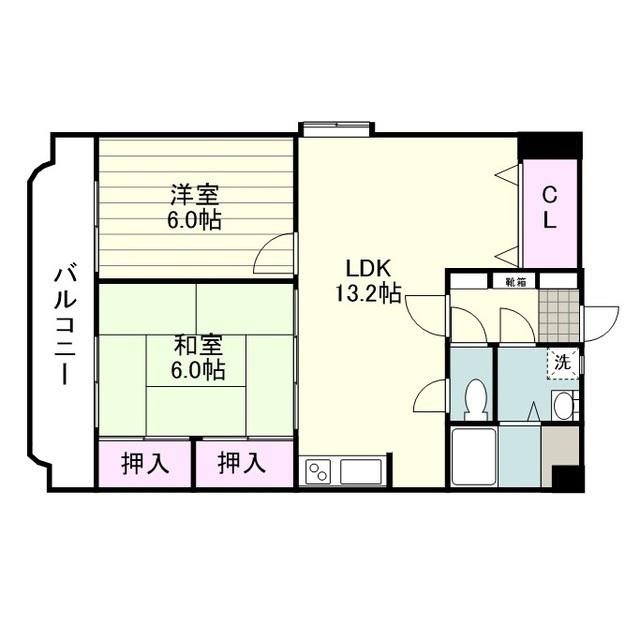 サンライズ小松原(2LDK/2階)の間取り写真