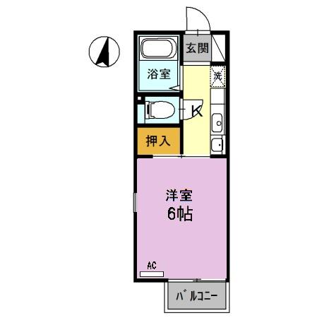 セリバテール東谷山Ⅰ(1K/2階)の間取り写真