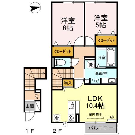 マーベラスコートⅡ(2LDK/2階)の間取り写真
